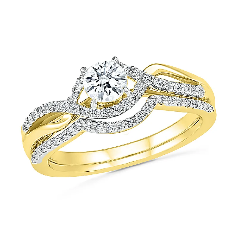 women's white gold engagement rings-Diamond Twist Engagement Ring Set