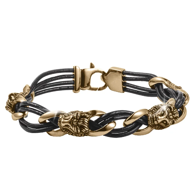 women's statement charm bracelets-Roaring Gold Leather Bracelet