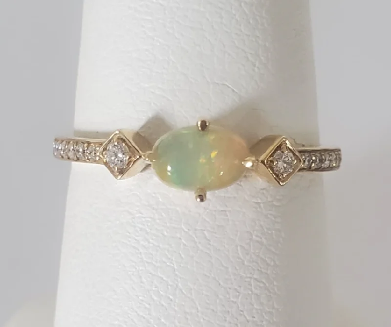 women's platinum diamond engagement rings-14kt Yellow Gold Opal and Diamond Ring