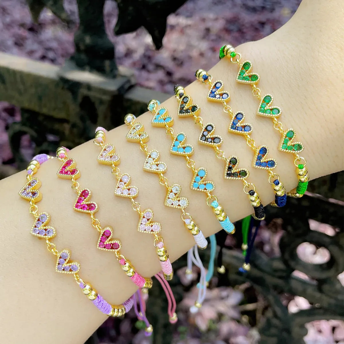 women's stylish leather bracelets-Fashion Colorful Heart-shaped Inlay Zircon Braided Copper Bracelet