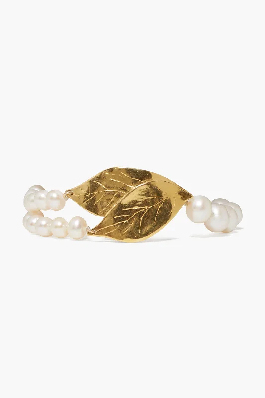 women's leather bracelets-Falling Leaf Bracelet White Pearl