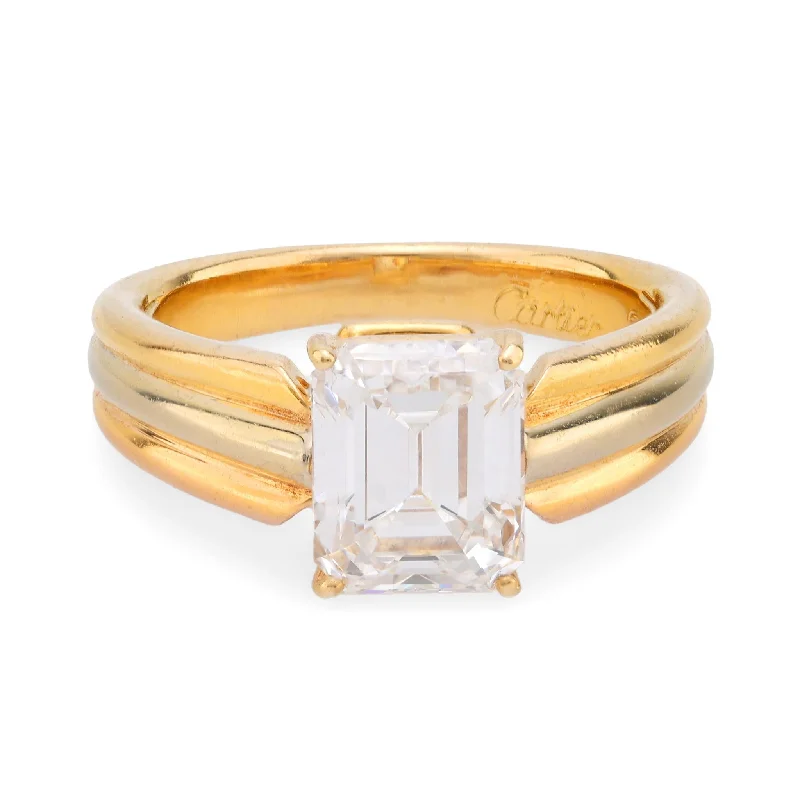 women's gold engagement rings-Cartier French GIA 2.17 carat diamond 18k gold trinity engagement ring