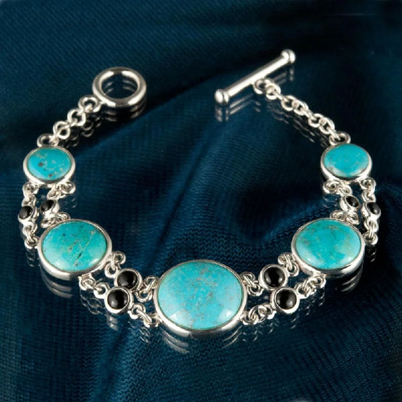 women's wide cuff bracelets-Turquoise and Onyx Bracelet