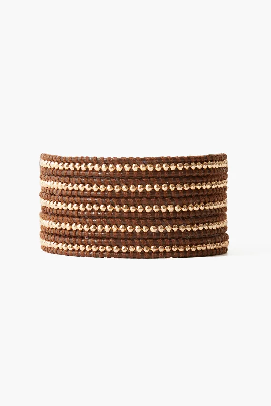 women's fun bangle sets-Gold Hematine Wrap Bracelet Brown