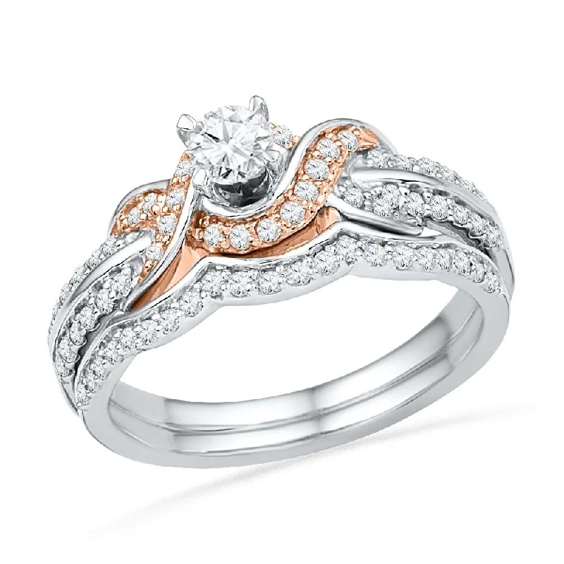 women's modern engagement rings-Two Tone Diamond Solitaire Engagement Ring Set