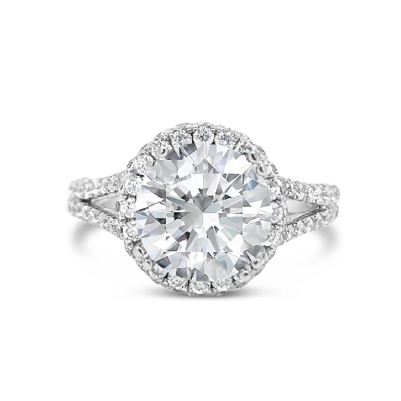 women's modern halo engagement rings-Double-Edge Halo Diamond Engagement Ring