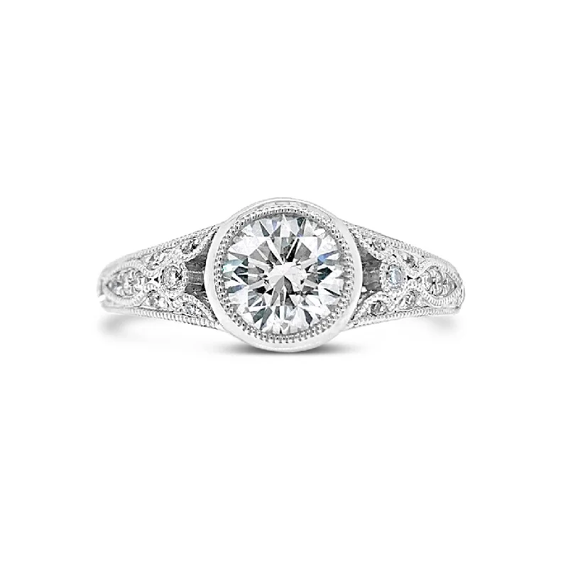 women's classic solitaire engagement rings-Bezel-Set Diamond Engagement Ring with Milgrain