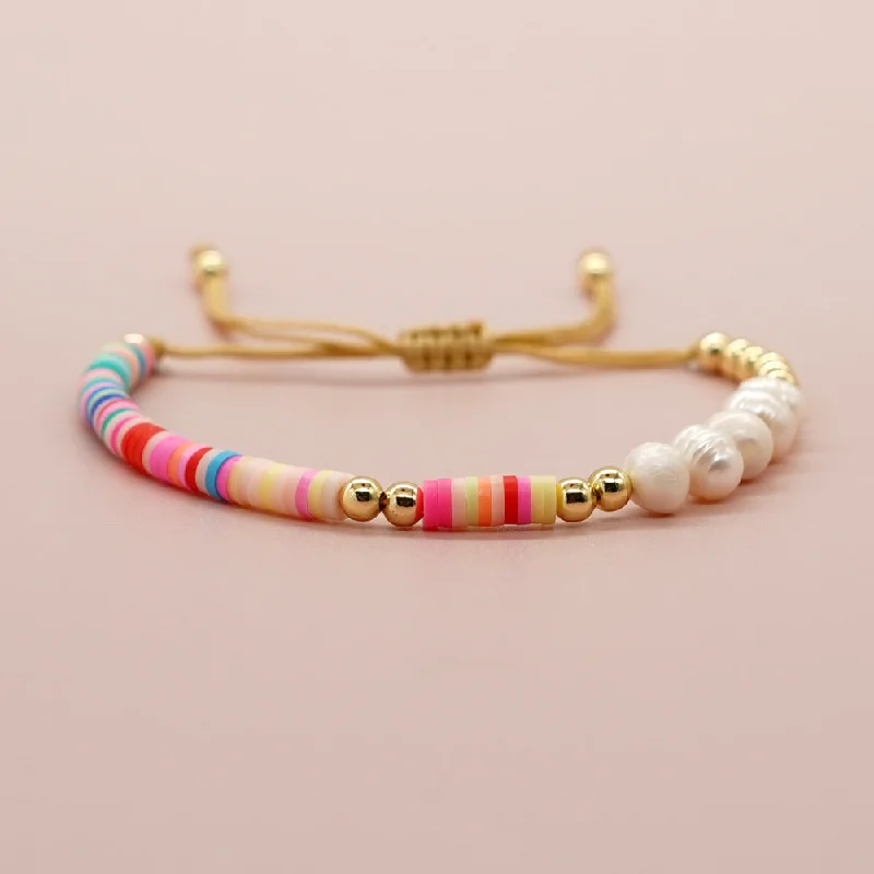 women's engraved bangles-Vacation Multicolor Freshwater Pearl Soft Clay Beaded Bracelets