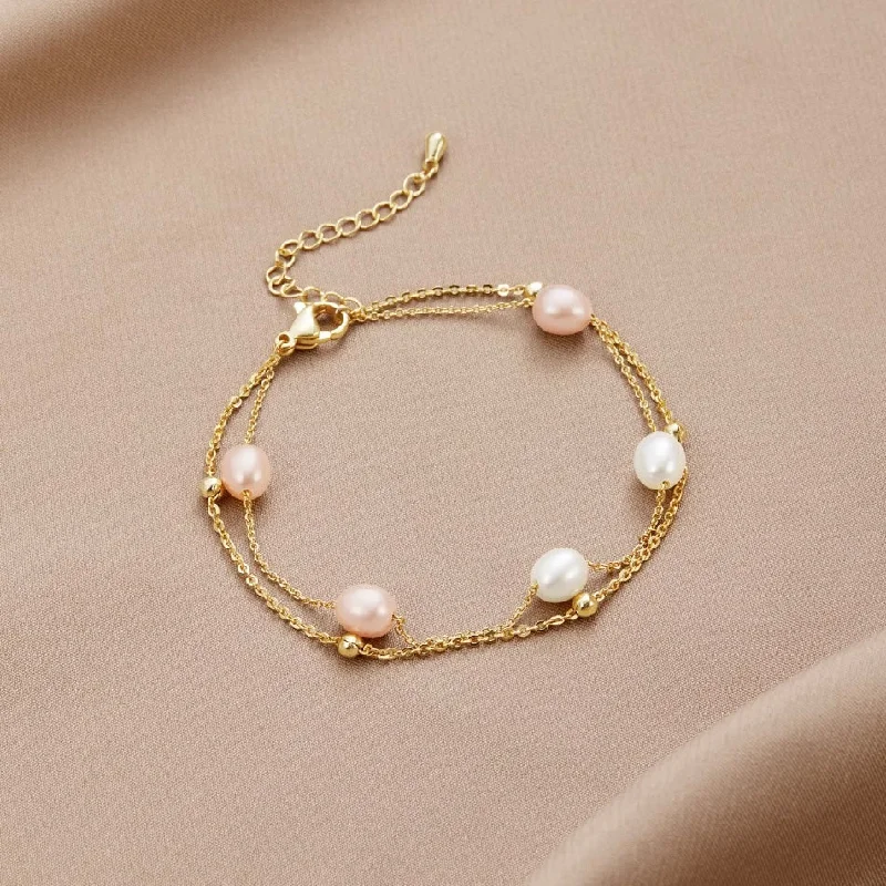 women's infinity bracelets-Freshwater Pearl Layered Bracelet