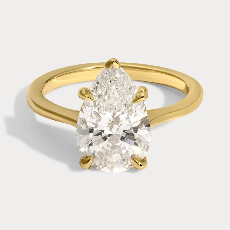 women's geometric design engagement rings-Lily - 3.04ct Lab Grown Pear Engagement Ring