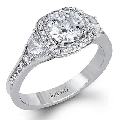 women's vintage diamond engagement rings-3-Stone Diamond Halo Engagement Ring