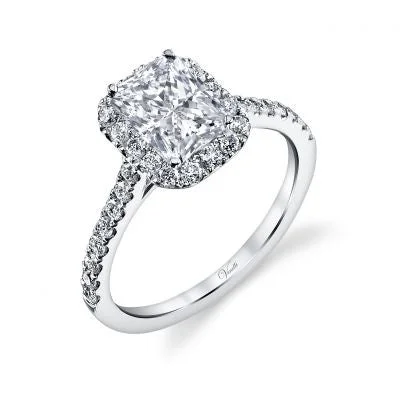 women's heart-shaped diamond engagement rings-14K White Gold and Diamond Engagement Ring