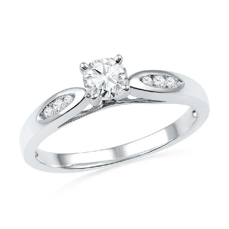 women's heart-shaped diamond engagement rings-Diamond 4 Prong Engagement Ring With Accented Band