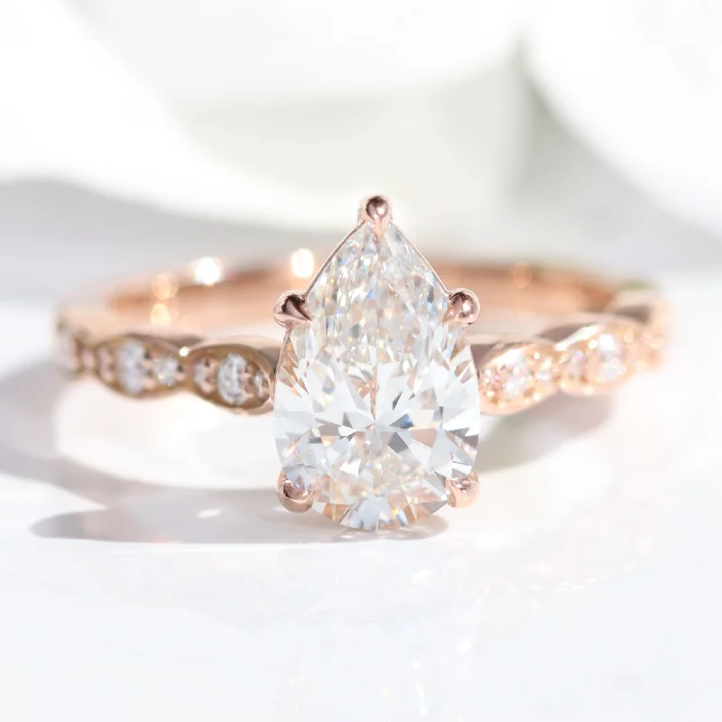 women's radiant cut engagement rings-1.72 Ct Pear Lab Grown Diamond Ring in 14k Rose Gold Solitaire Band, Size 6.25