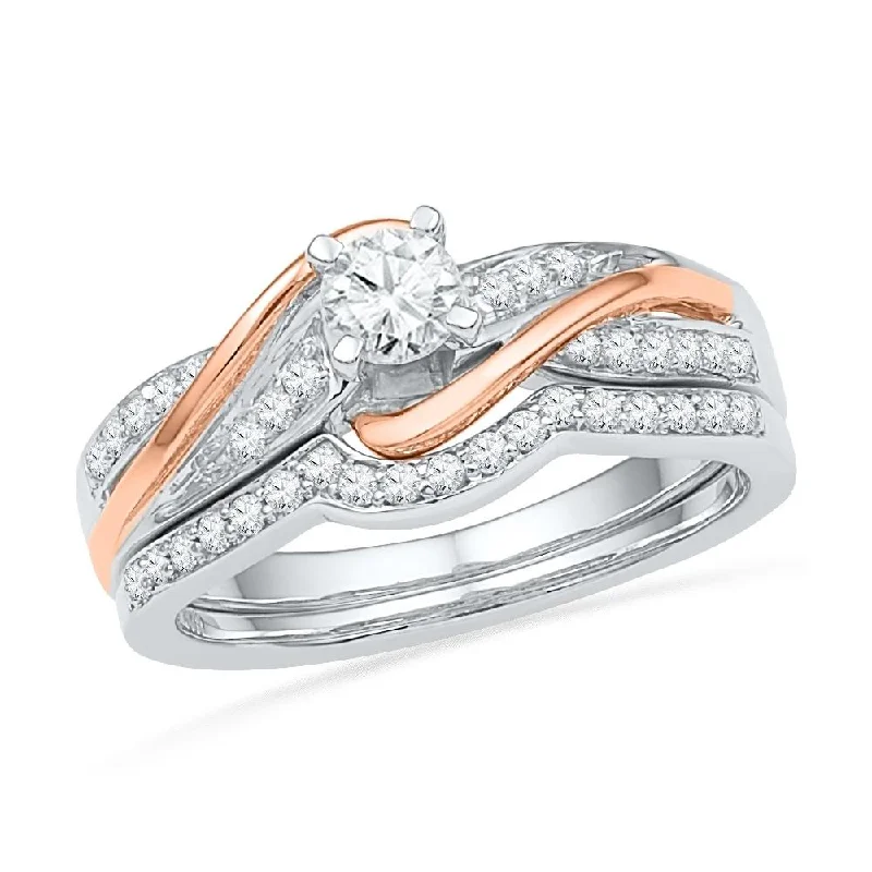 women's unique engagement rings-Two Tone Gold Diamond Twist Engagement Ring