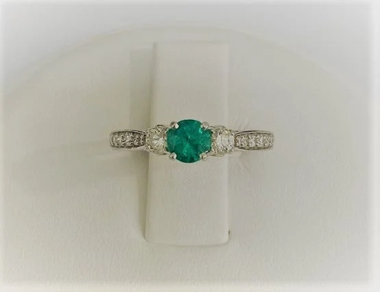 women's halo engagement rings-14kt White Gold Emerald and Diamond Ring