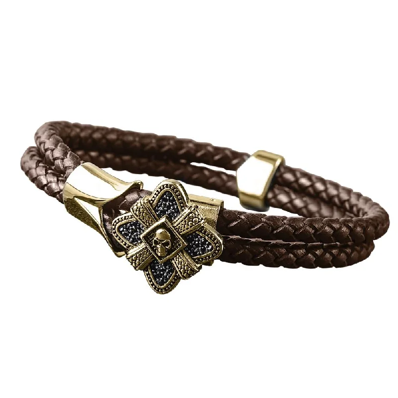 women's classic bracelets set-Men's Midnight Skull Gold Fused Bracelet