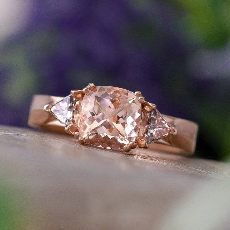 women's elegant engagement rings-Cushion Cut Morganite Engagement Ring with Diamonds