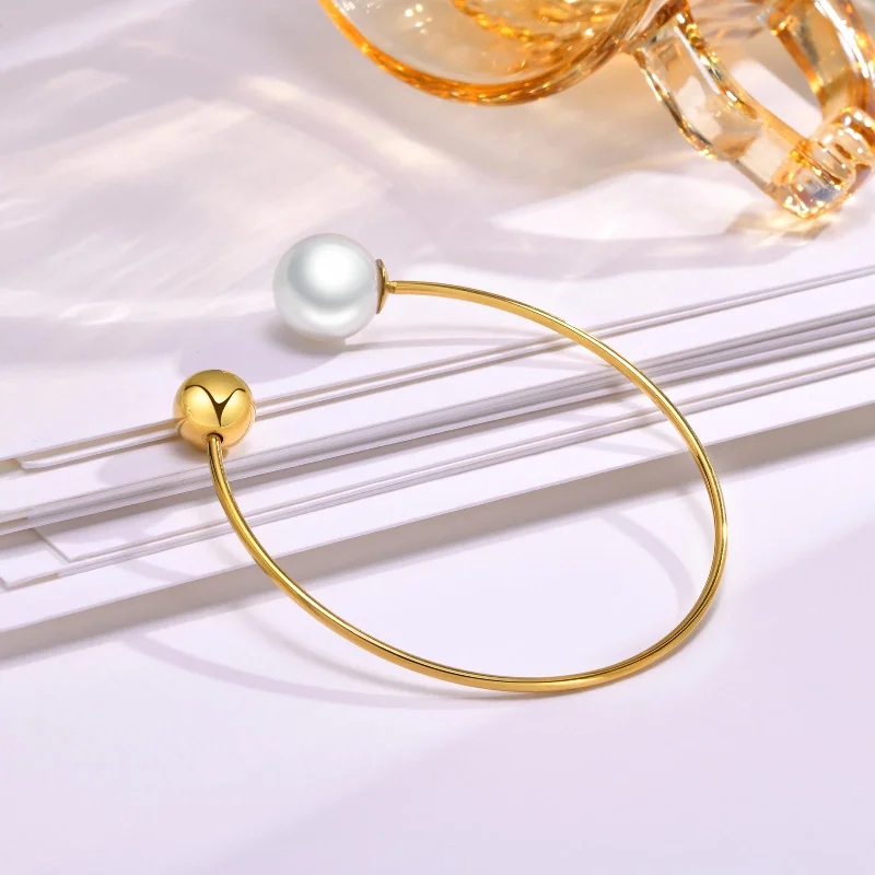 women's spiral bangles-Simple Style Round Stainless Steel Inlay Pearl Bangle