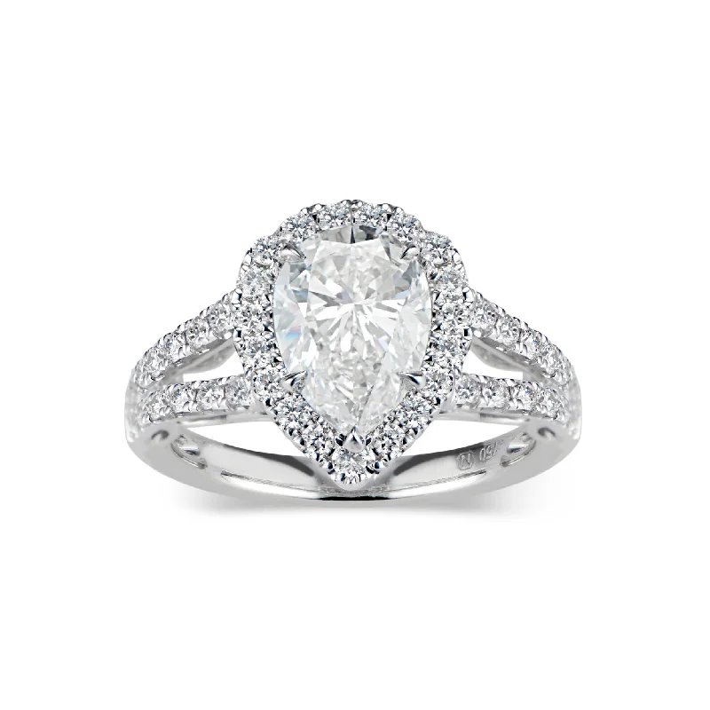 women's vintage engagement rings-Pear-Shaped Halo Diamond Engagement Ring with Split Shank