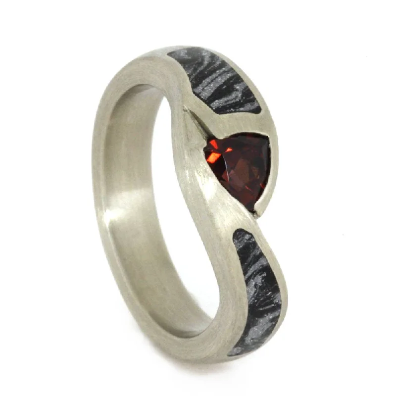 women's engagement rings with colored stones-Ruby Engagement Ring with Two Mokume Gane Inlays