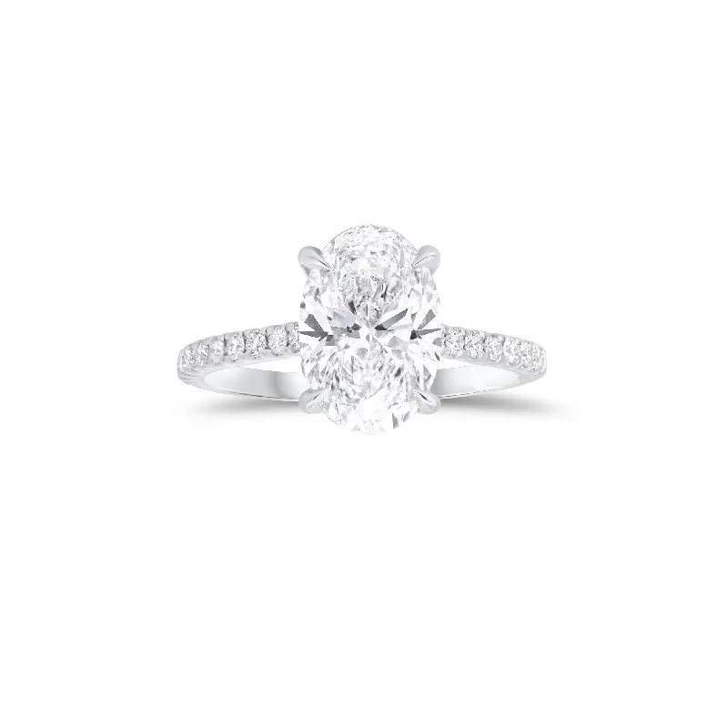 women's modern diamond engagement rings-Oval Diamond Engagement Ring with Diamond Band