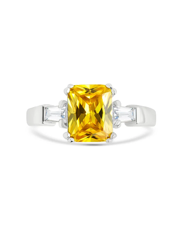 women's affordable engagement rings-Sterling Silver Paris's Canary CZ Engagement Ring