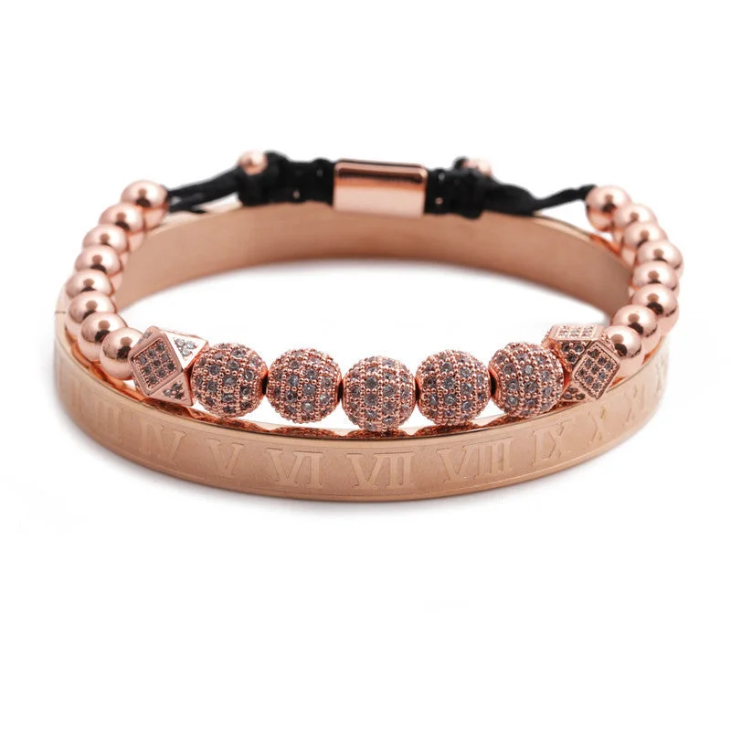 Rhinestone Ball + Three Cut Yuan + Roman Bracelet Rose Gold