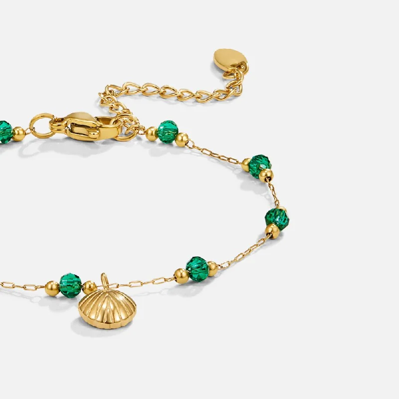 women's multi-colored bangles-Nerissa Gold Shell & Green Bead Bracelet