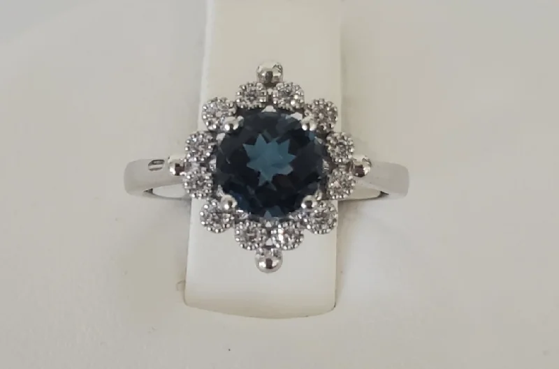 women's commitment rings for women-14kt White Gold London Blue Topaz and Diamond Ring