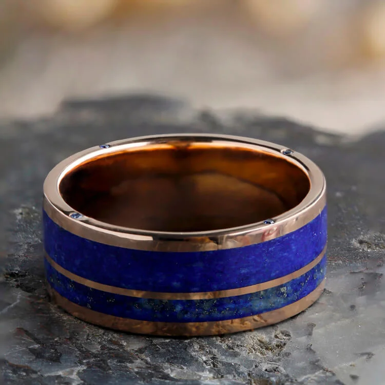 women's rose gold engagement rings with emerald-Lapis Lazuli Wedding Band in Polished Gold, Sapphire Engagement Ring