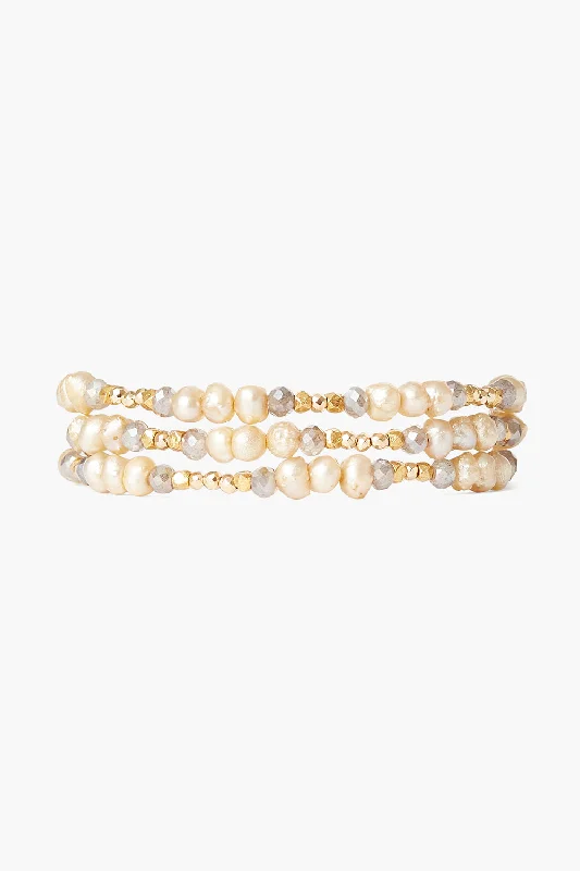 women's creative design bracelets-Antica Triple Naked Wrap Bracelet Champagne Pearl