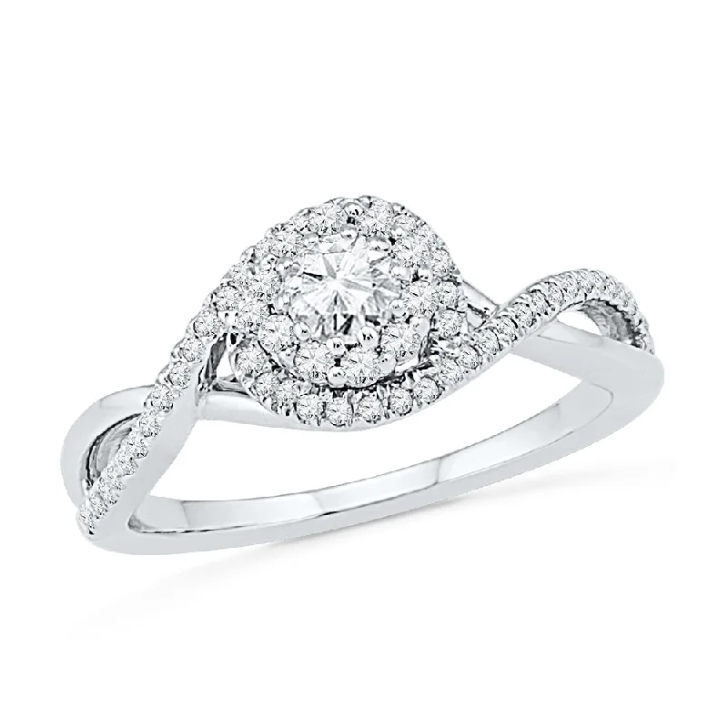 women's sparkling engagement rings-Unique Round Halo Engagement Ring With Diamond Accented Band