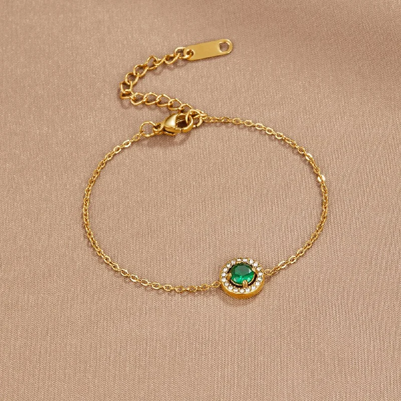 women's thin bangles-Green Emerald Crystal Bracelet