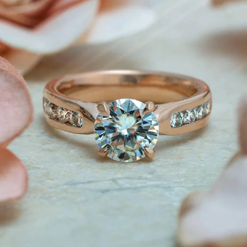 women's stylish engagement rings-Unique Engagement Ring with Channel Set Moissanites