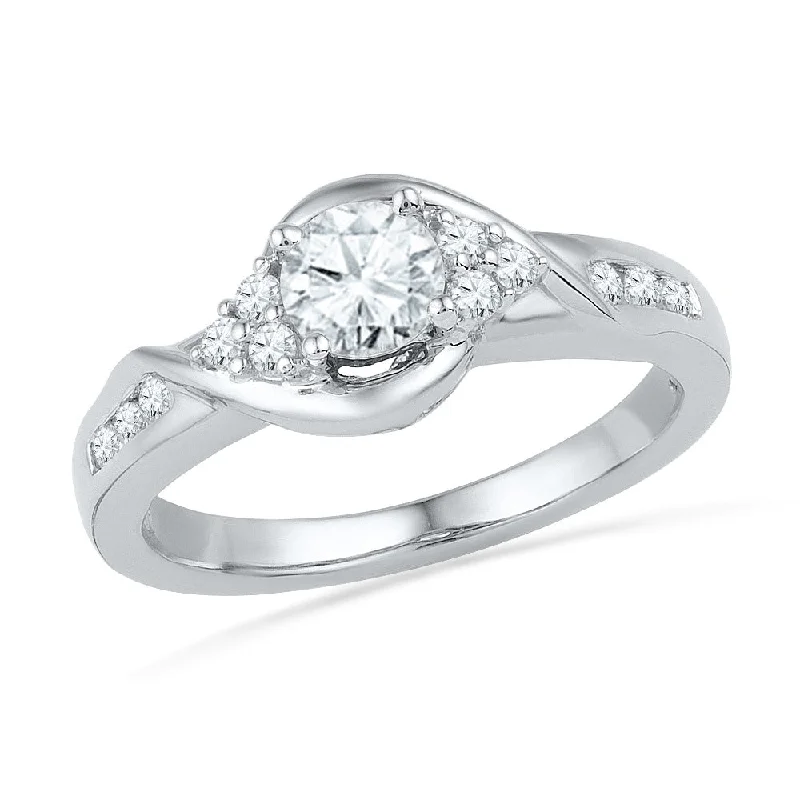 women's diamond engagement rings for couples-Round Cut Diamond Engagement Ring With Swirled Design