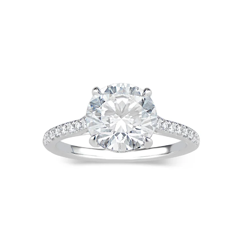 women's sapphire and diamond engagement rings-Round Hidden Halo Diamond Engagement Ring