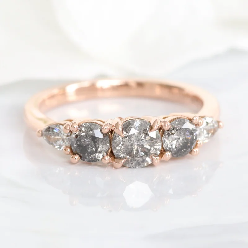 women's floral diamond engagement rings-1.33 Ct Salt and Pepper Diamond Ring in 14k Rose Gold 5 Stone Cluster Ring Size 6.5