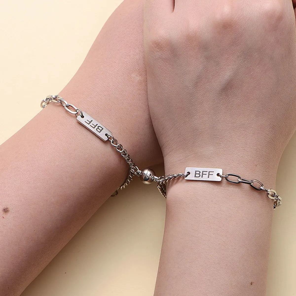 women's chain link bracelets-1 Pair Fashion Letter Stainless Steel Handmade Bracelets