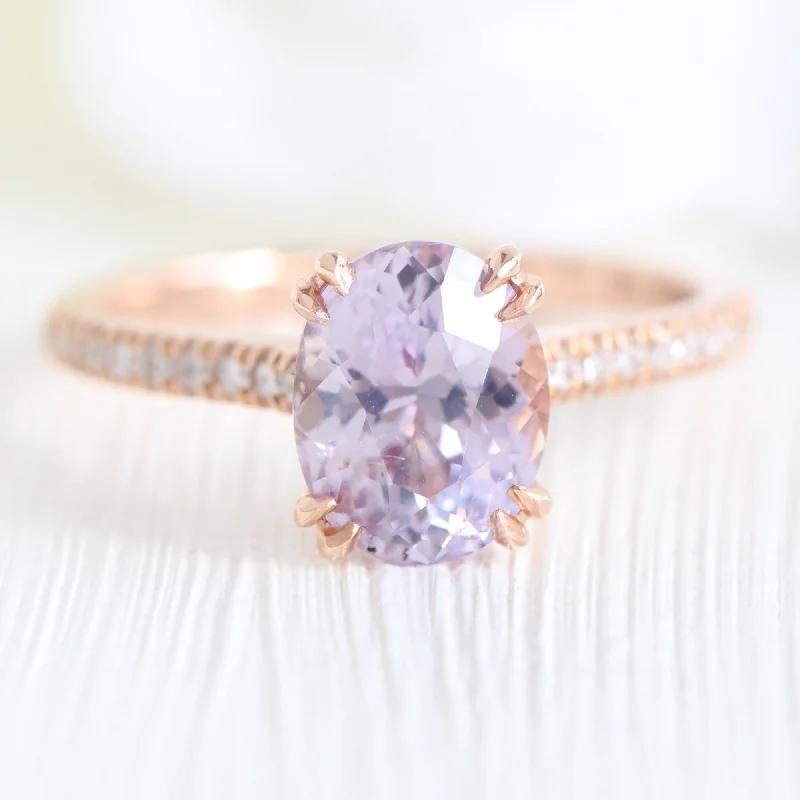 women's minimalist engagement rings-2.28 Ct Oval Lavender Sapphire Diamond Ring in 14k Rose Gold Grace Solitaire, Size 6