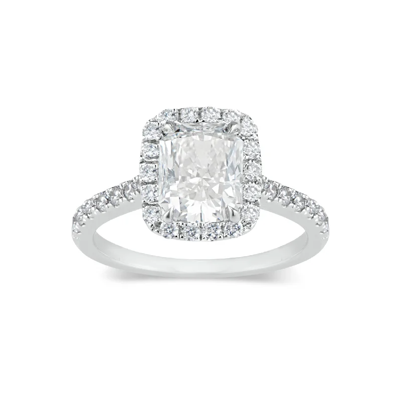 women's vintage diamond engagement rings-Elongated Radiant-Cut Halo Diamond Engagement Ring