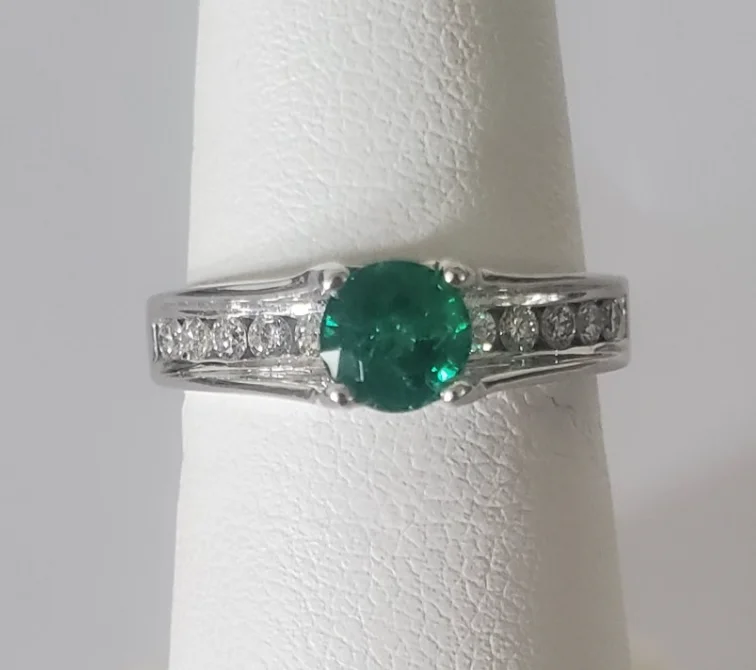 women's bridal engagement rings-14kt White Gold Emerald and Diamond Ring