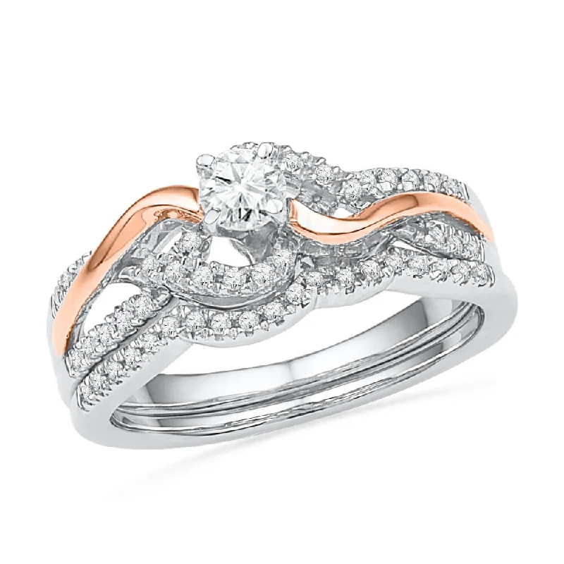 women's solitaire engagement rings-Swirl Diamond Engagement Ring Set