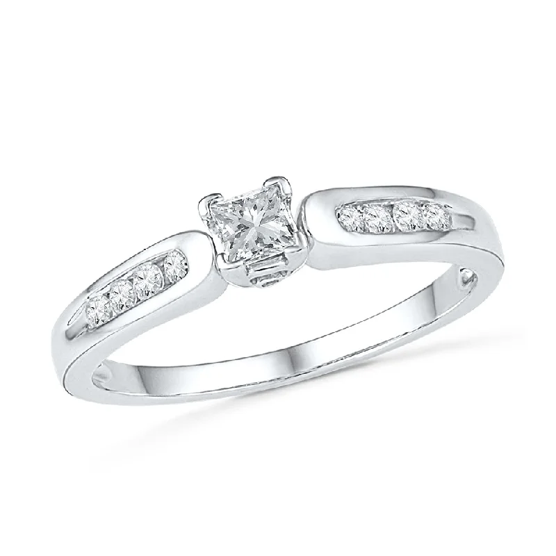 women's twist design engagement rings-Princess Cut Diamond Engagement Ring With Accented Band