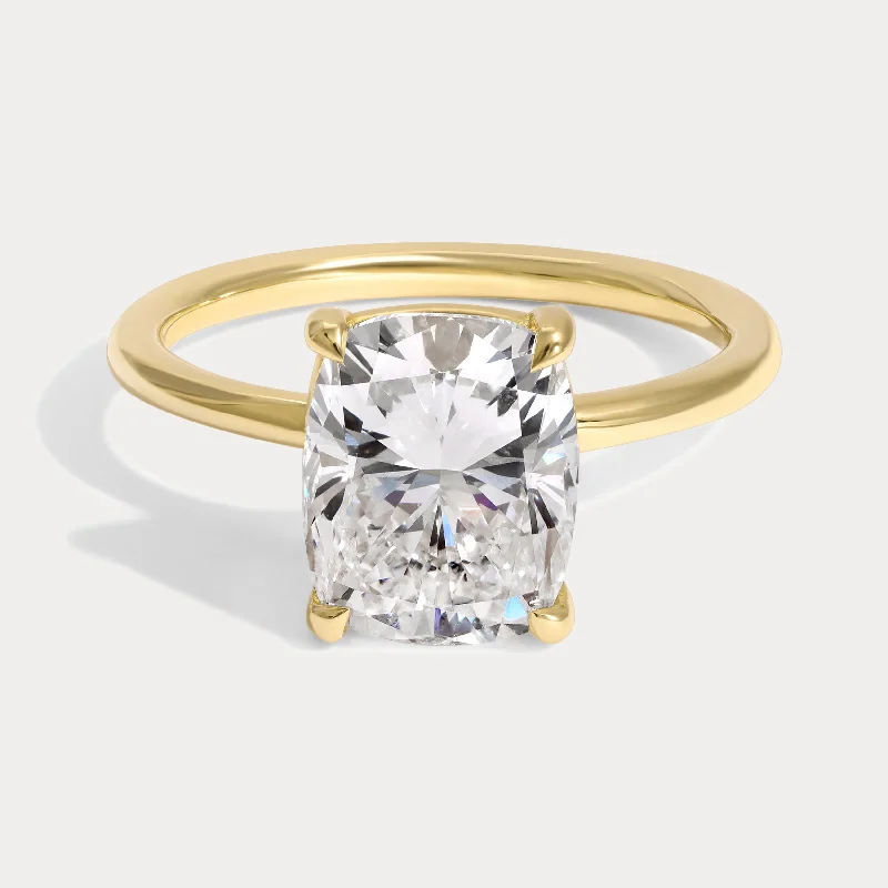 women's solitaire engagement rings-Ayla - 3.08ct Lab Grown Cushion Engagement Ring