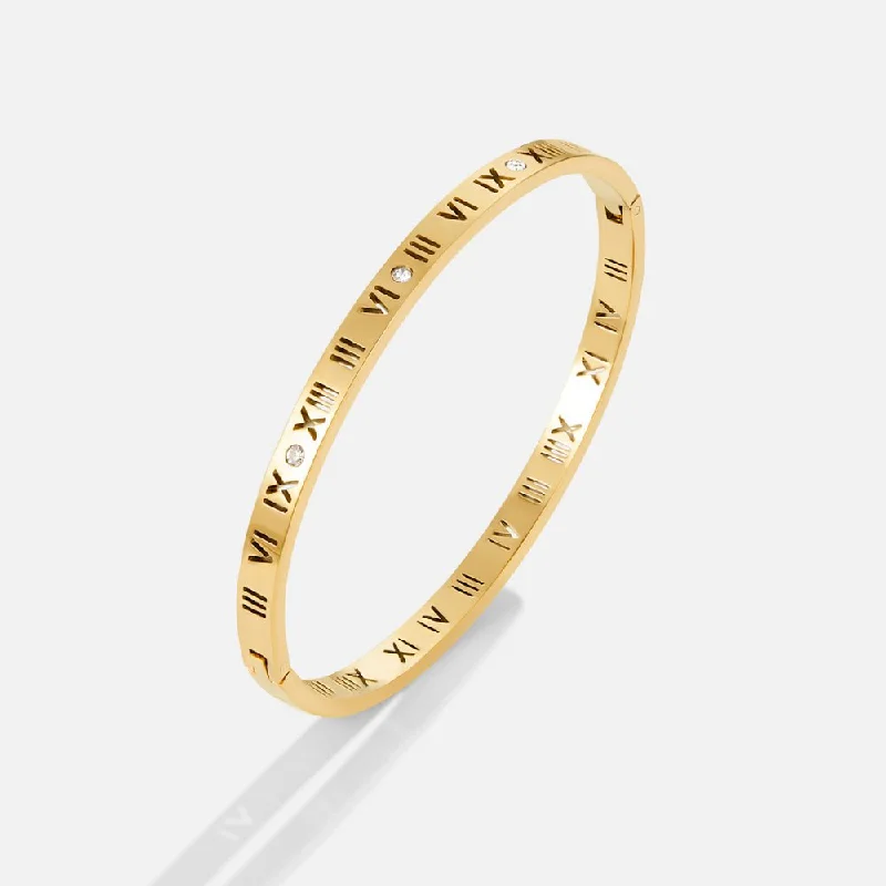 women's leather bracelets-Roman 18K Gold Bangle