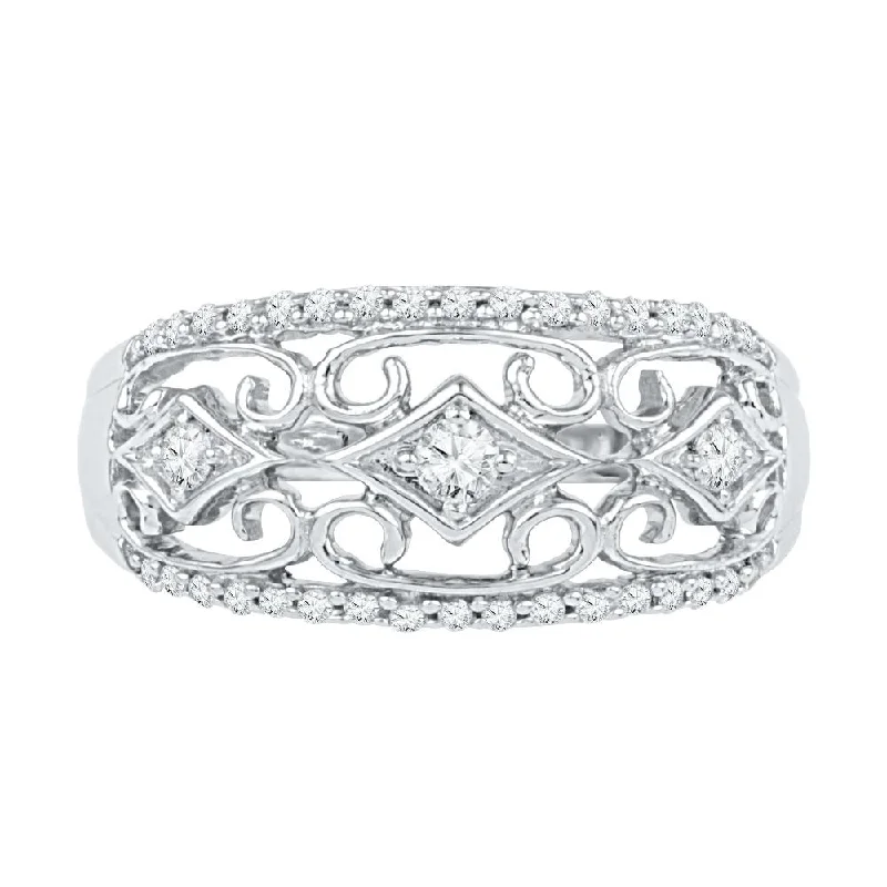 women's affordable engagement rings-Vintage Style Diamond Ring, Silver or White Gold