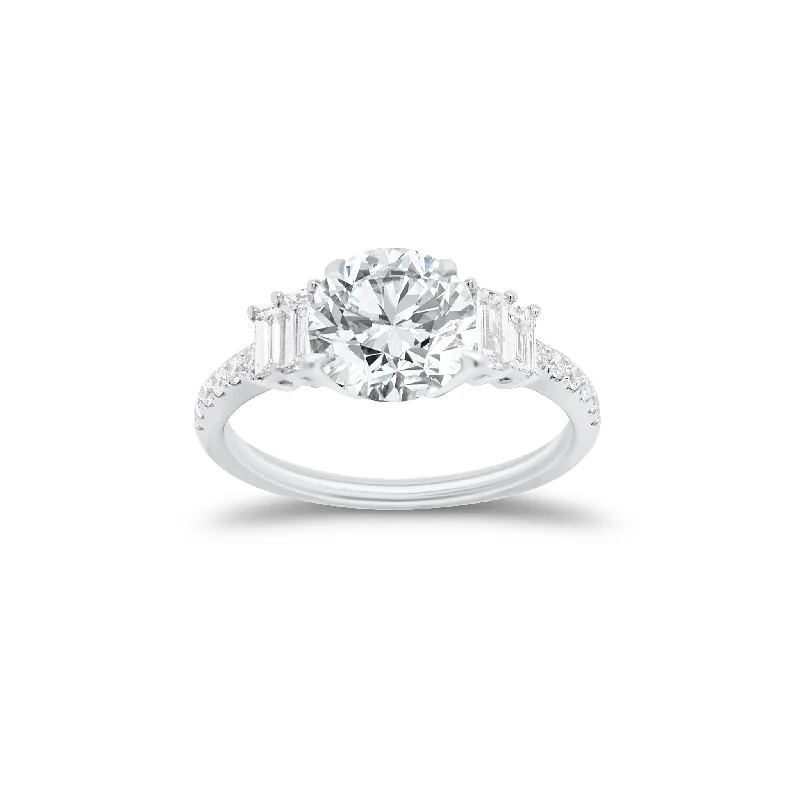 women's diamond band engagement rings-Diamond Engagement Ring with Baguette Side Stones