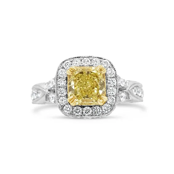 women's nature-inspired engagement rings-Intricate Setting Radiant-cut Yellow Diamond Engagement Ring