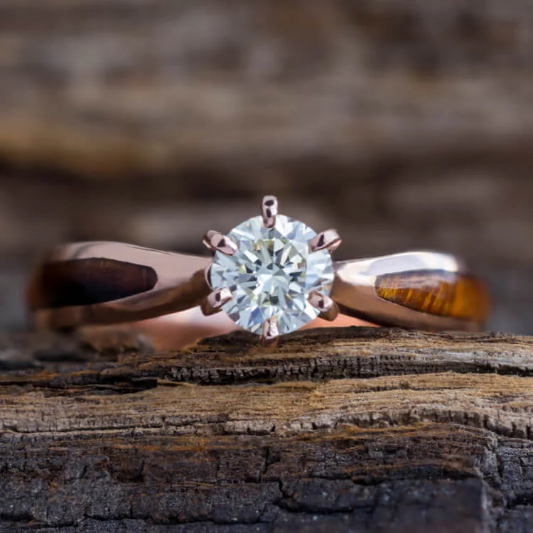 women's platinum and diamond engagement rings-Diamond Solitaire Engagement Ring In Rose Gold With Ironwood